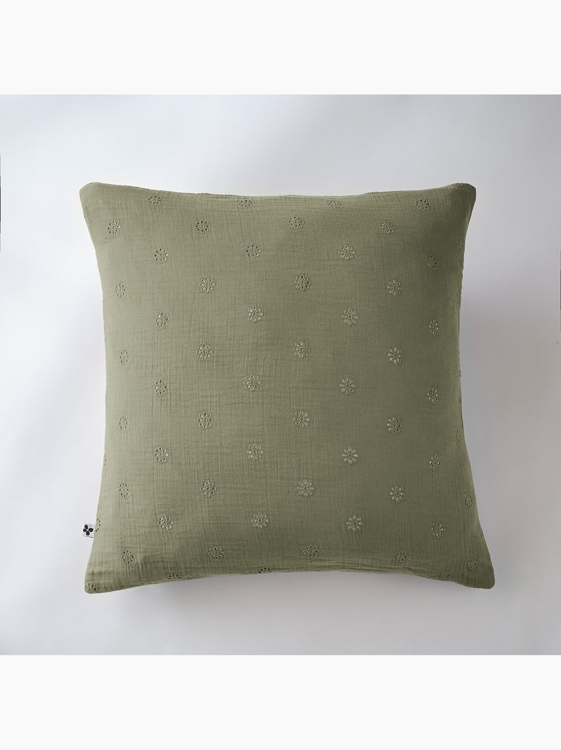 Lot de 2 Taies d’Oreiller – Gaze de Coton Brodée – GAÏA BOHO Vert romarin - Kiabi