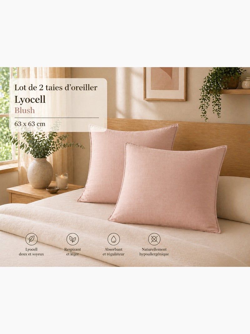 Lot de 2 taies d’oreiller Lyocell uni – LYSANDRE Blush - Kiabi