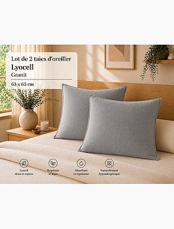 Lot de 2 taies d’oreiller Lyocell uni – LYSANDRE