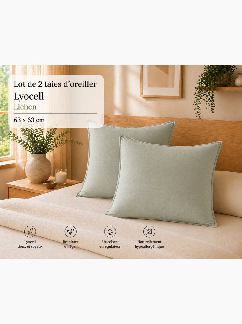 Lot de 2 taies d’oreiller Lyocell uni – LYSANDRE Vert clair - Kiabi