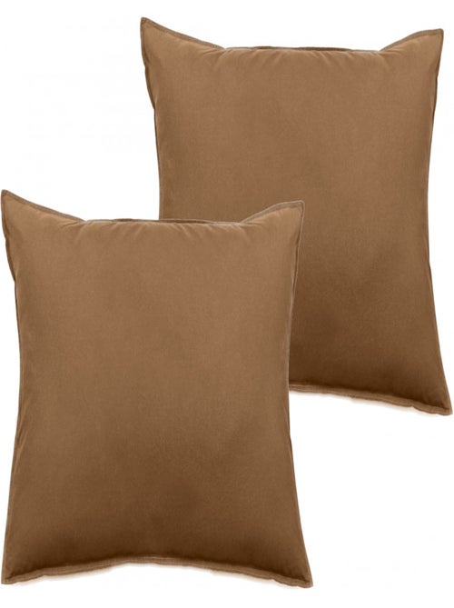 Lot de 2 taies d'oreiller Palace pur coton teint lavé 63 fils/cm² Vent du sud - Palace Cognac - Lot - Kiabi