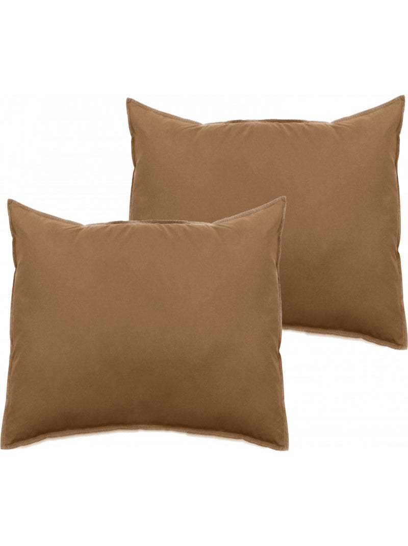 Lot de 2 taies d'oreiller Palace pur coton teint lavé 63 fils/cm² Vent du sud - Palace Cognac - Lot Gris taupe - Kiabi