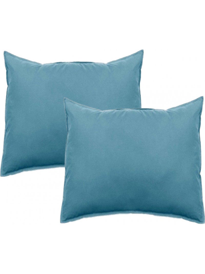 Lot de 2 taies d'oreiller Palace pur coton teint lavé 63 fils/cm² Vent du sud - Palace Topaze - Lot Turquoise - Kiabi