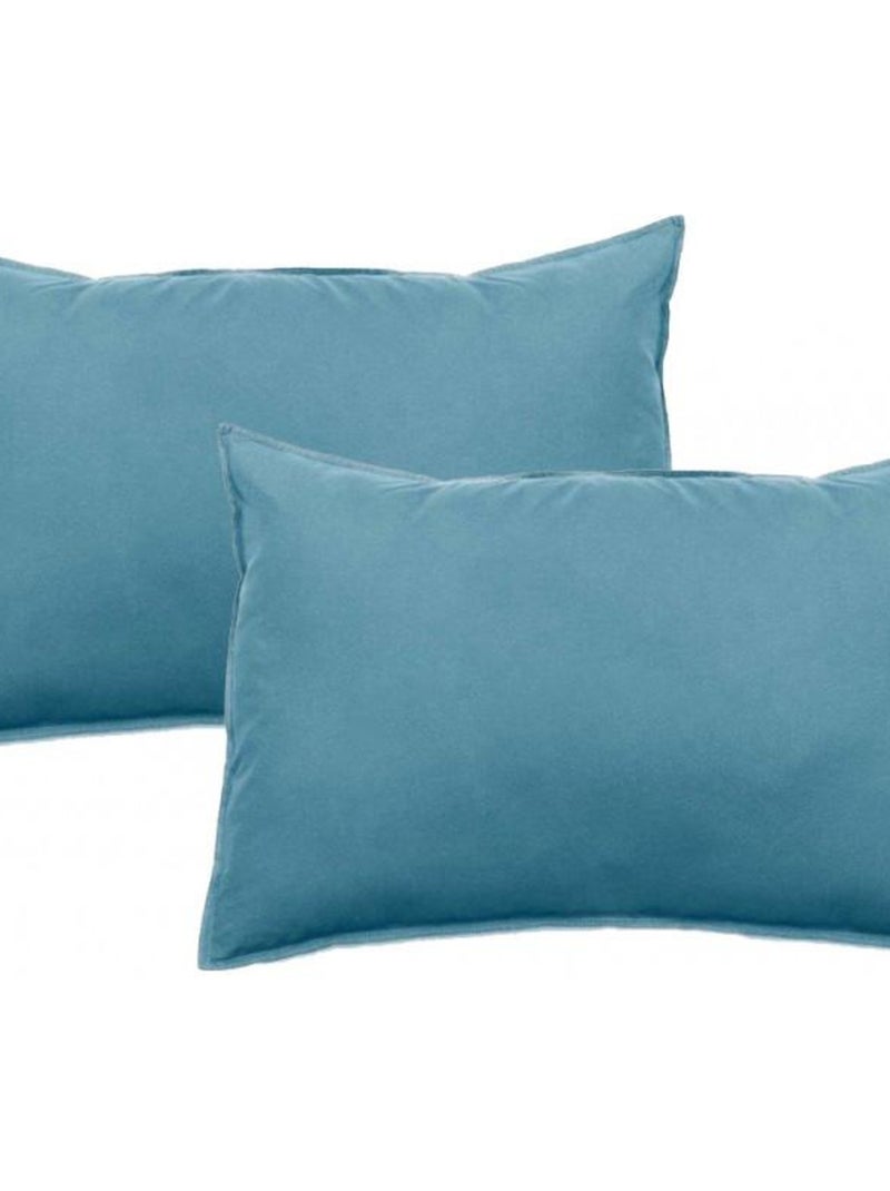 Lot de 2 taies d’oreiller Palace pur coton teint lavé 63 fils/cm² Vent du sud Bleu azur - Kiabi