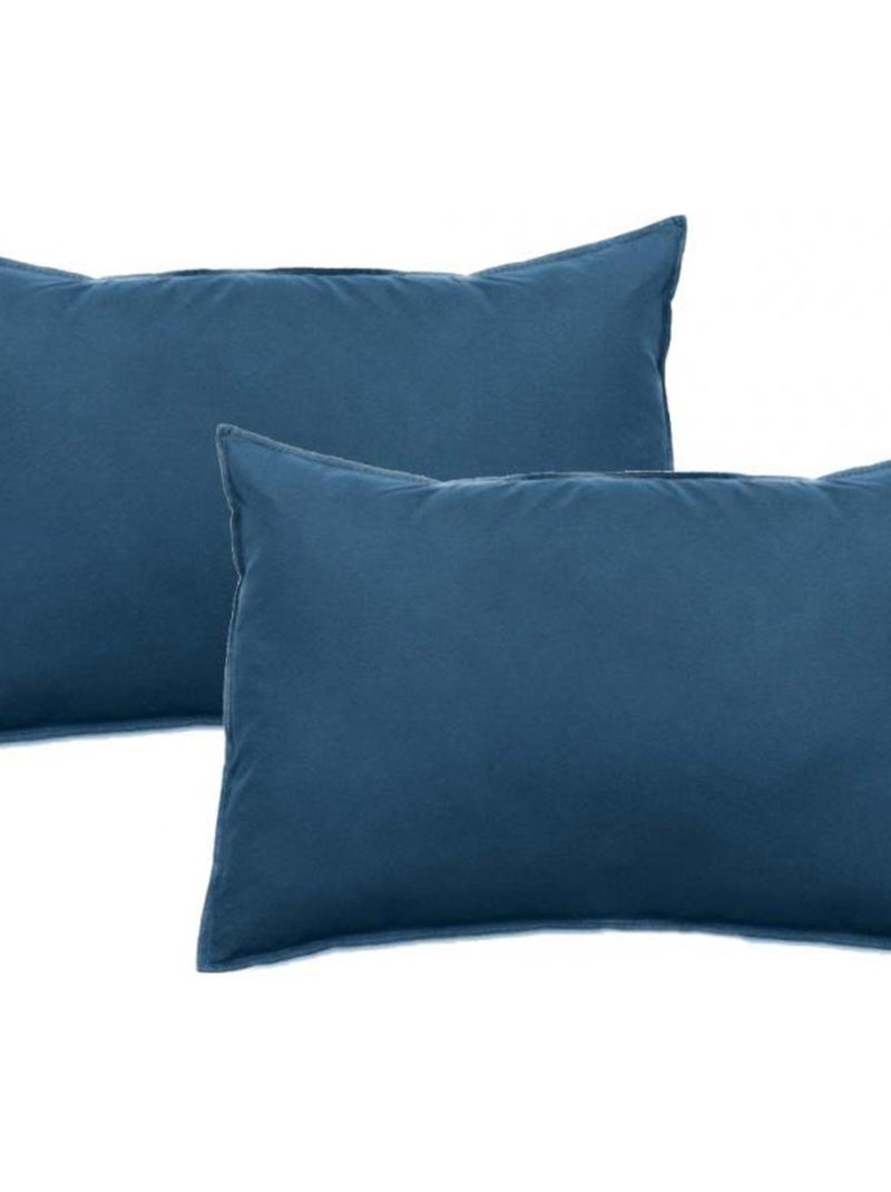 Lot de 2 taies d’oreiller Palace pur coton teint lavé 63 fils/cm² Vent du sud Bleu foncé - Kiabi