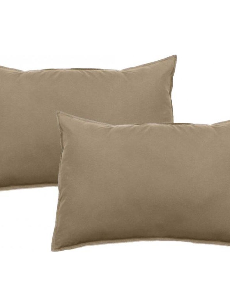 Lot de 2 taies d’oreiller Palace pur coton teint lavé 63 fils/cm² Vent du sud Camel - Kiabi