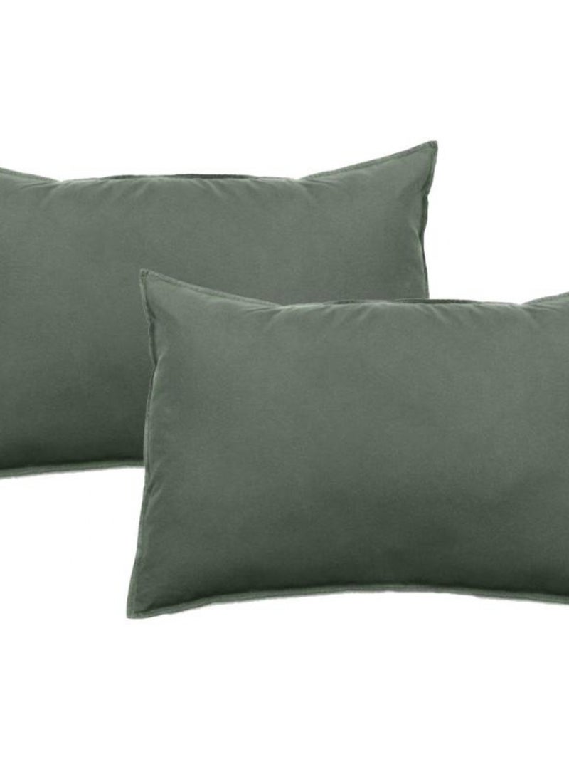 Lot de 2 taies d’oreiller Palace pur coton teint lavé 63 fils/cm² Vent du sud Vert sapin - Kiabi