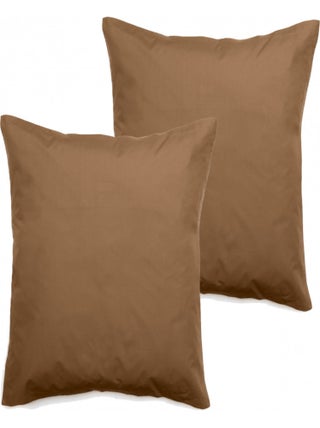 Lot de 2 taies d'oreiller percale pur coton peigné longues fibres 80 fils/cm² Vent du sud - Cognac -