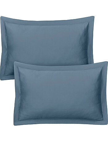 Lot de 2 taies d'oreiller satin de coton bleu