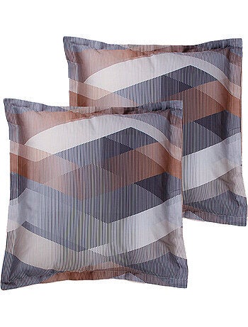 Lot de 2 Taies d'oreiller satin de coton imprimé Helix Brown