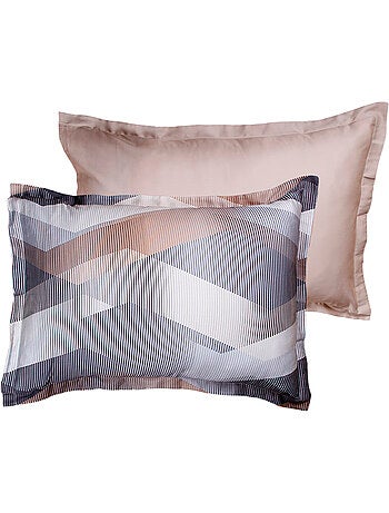 Lot de 2 Taies d'oreiller satin de coton imprimé Helix Brown