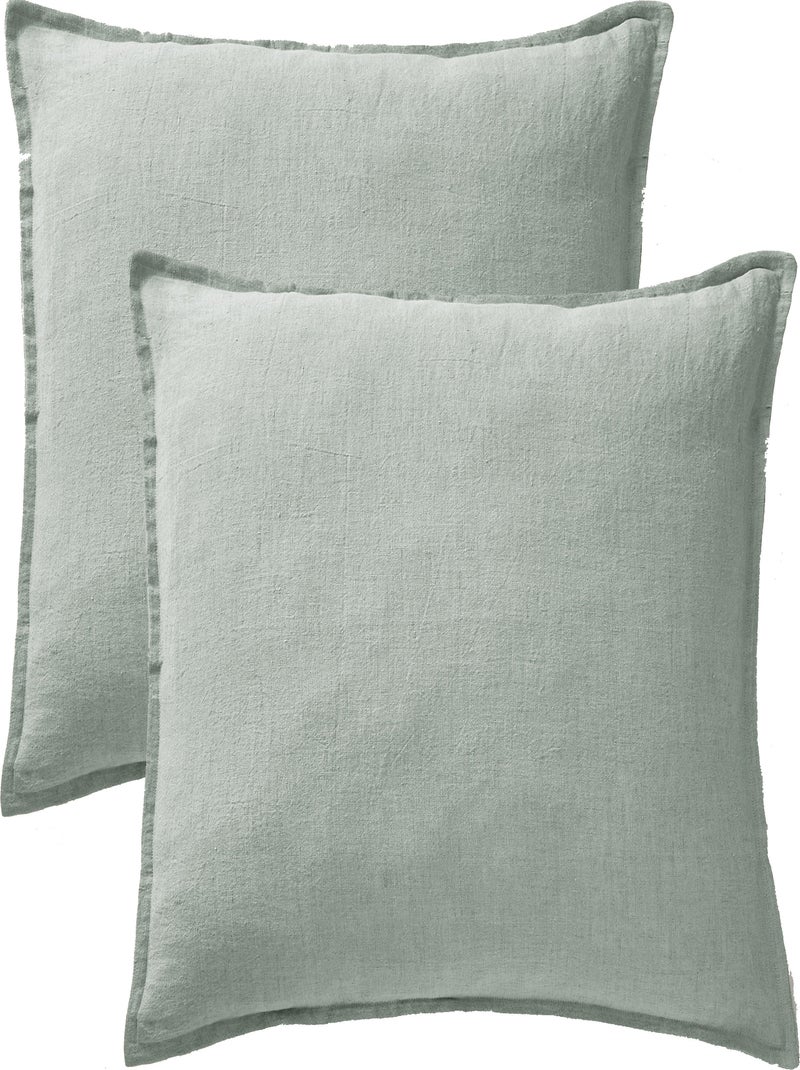 Lot de 2 taies d'oreiller "Soline" 60 x 60 cm & 50 x 70 cm "Lin lavé" Bleu - Kiabi