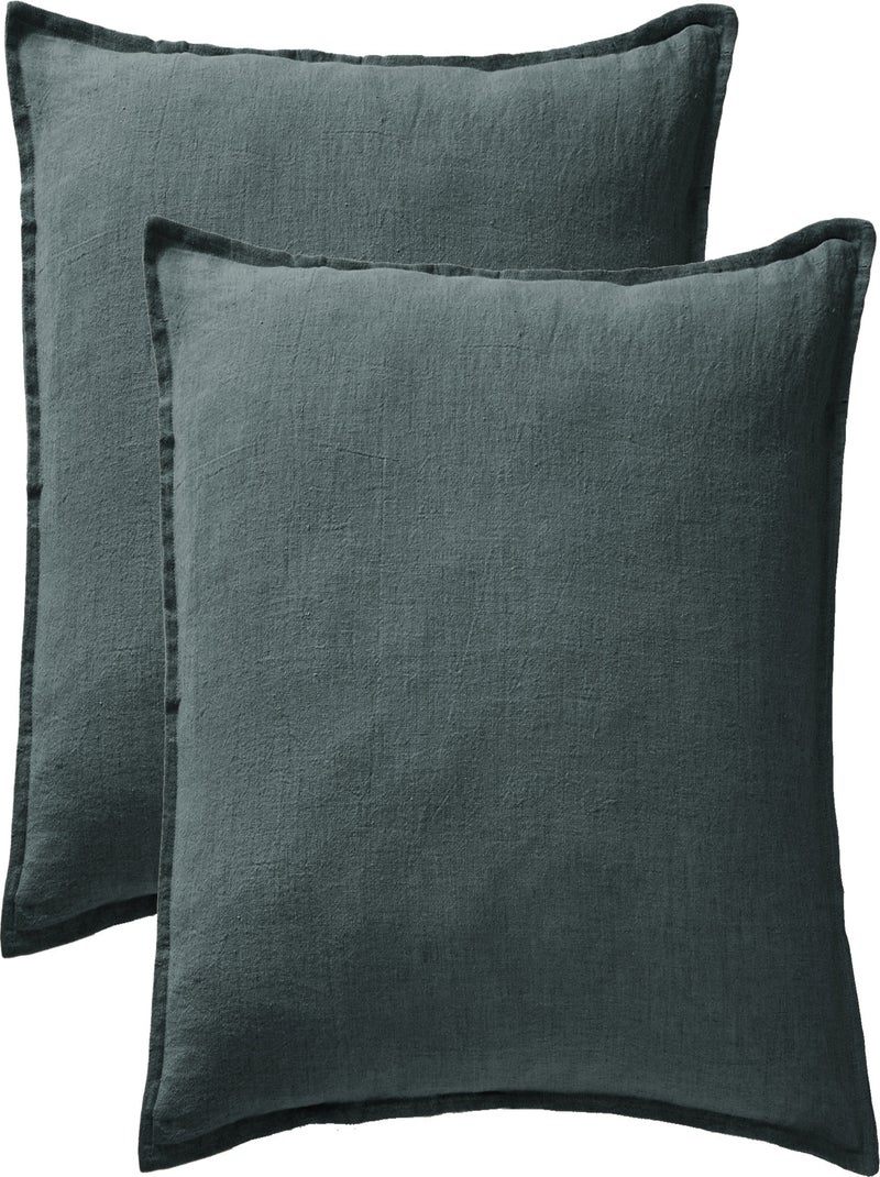 Lot de 2 taies d'oreiller "Soline" 60 x 60 cm & 50 x 70 cm "Lin lavé" Gris - Kiabi