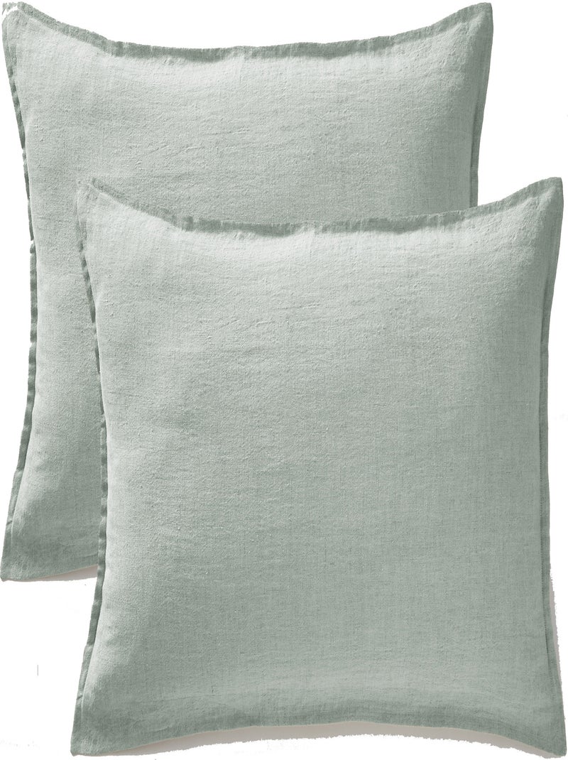 Lot de 2 taies d'oreiller "Soline" 60 x 60 cm & 50 x 70 cm "Lin lavé" Vert clair - Kiabi