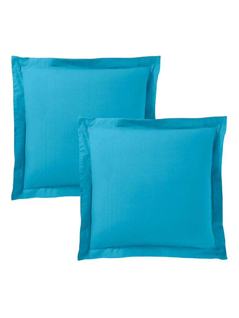 Lot De 2 Taies D'oreiller Turquoise 63x63 cm Volant Plat Piqué / 100% Coton  / 57 Fils/cm² - Bleu - Kiabi - 8.90€