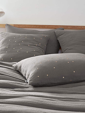 Lot de 2 taies d'oreillers à pois brodés