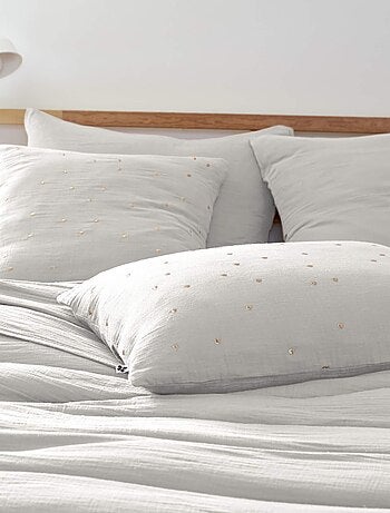 Lot de 2 taies d'oreillers à pois brodés