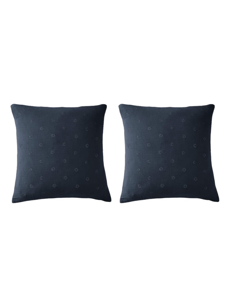 Lot de 2 taies d'oreillers brodées Bleu marine - Kiabi