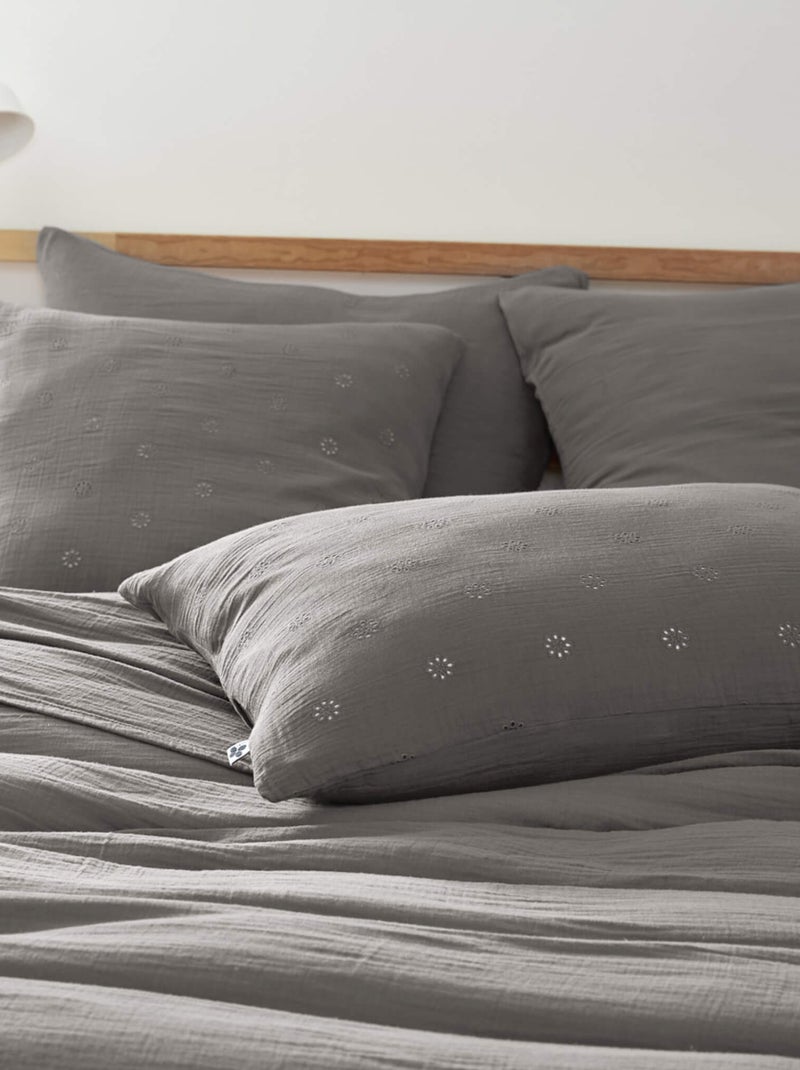 Lot de 2 taies d'oreillers brodées gris anthracite - Kiabi