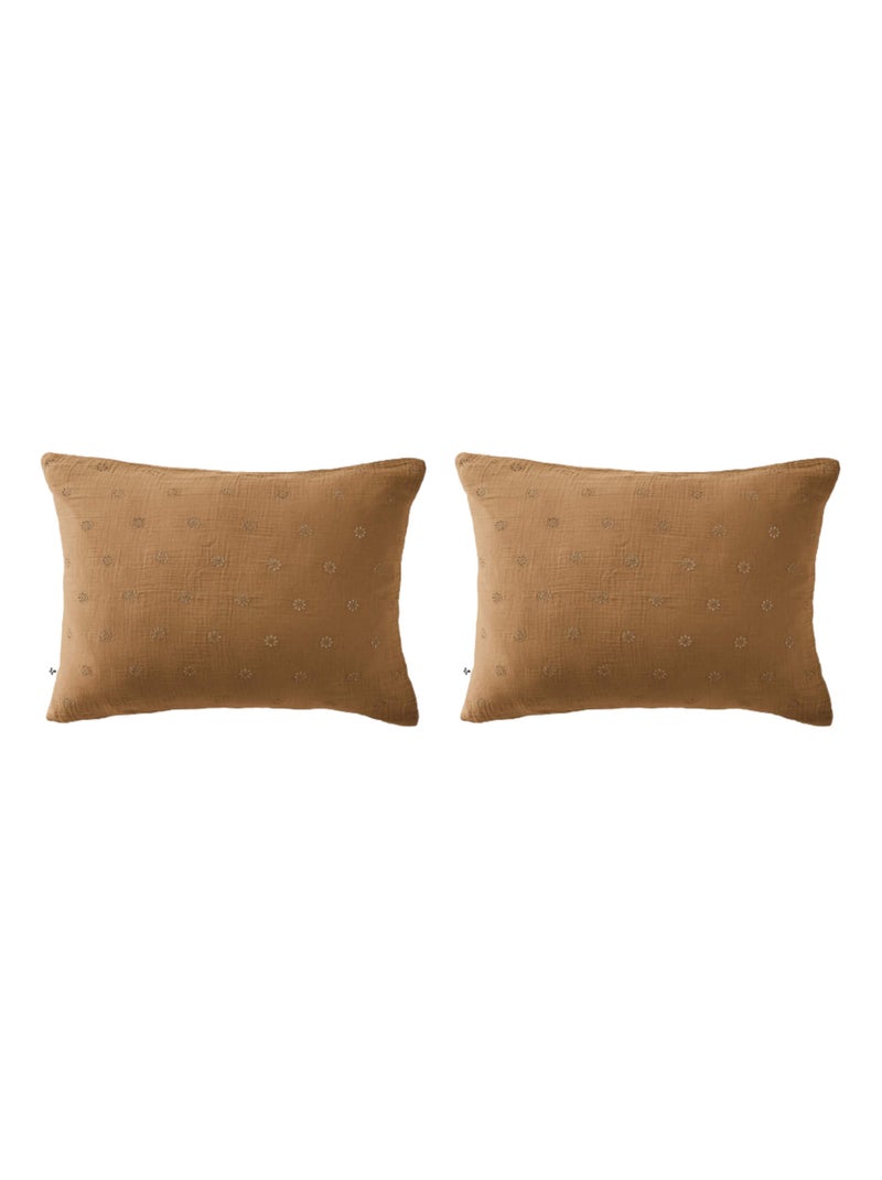 Lot de 2 taies d'oreillers brodées Marron - Kiabi