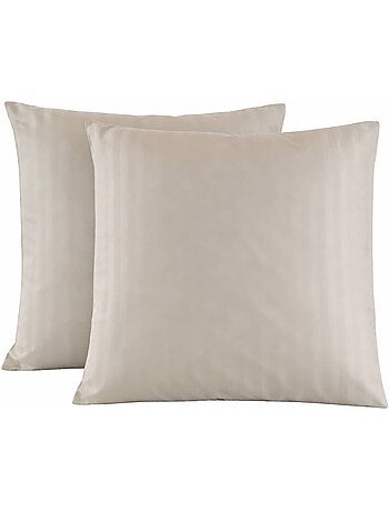 Lot de 2 taies d'oreillers coton bandes satin MIRAGE
