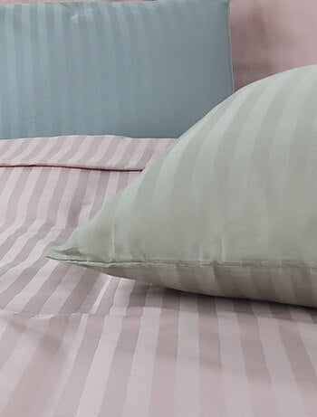 Lot de 2 taies d'oreillers coton bandes satin MIRAGE