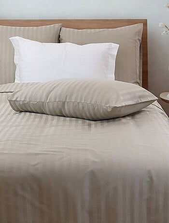 Lot de 2 taies d'oreillers coton bandes satin MIRAGE