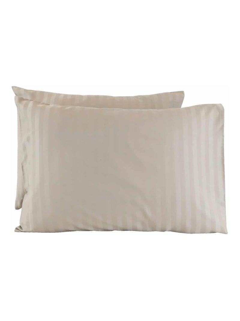 Lot de 2 taies d'oreillers coton bandes satin MIRAGE Beige - Kiabi