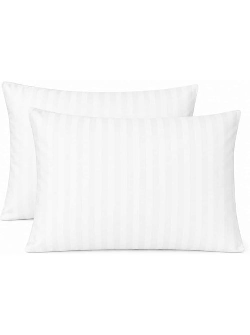 Lot de 2 taies d'oreillers coton bandes satin MIRAGE - Kiabi Lot de 2 taies d'oreillers coton bandes satin MIRAGE - Kiabi