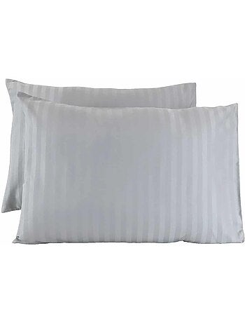 Lot de 2 taies d'oreillers coton bandes satin MIRAGE