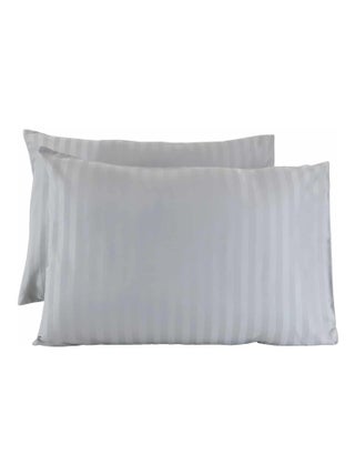 Lot de 2 taies d'oreillers coton bandes satin MIRAGE