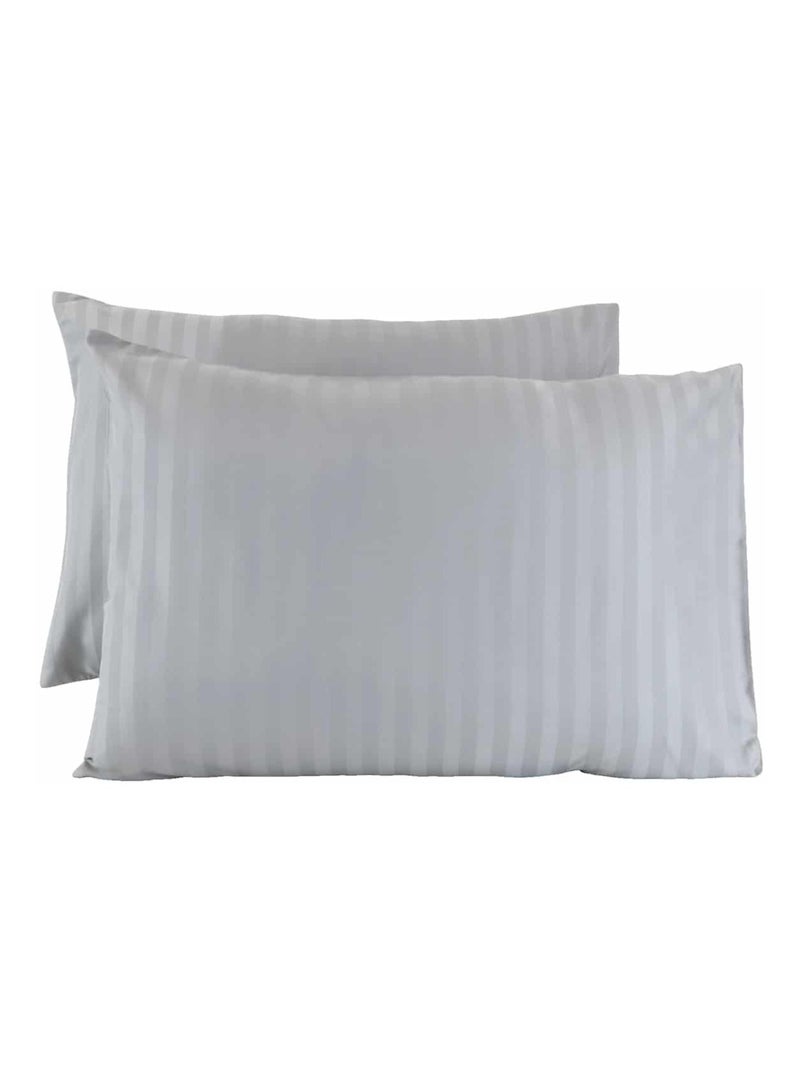Lot de 2 taies d'oreillers coton bandes satin MIRAGE Gris - Kiabi