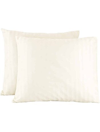 Lot de 2 taies d'oreillers coton bandes satin MIRAGE