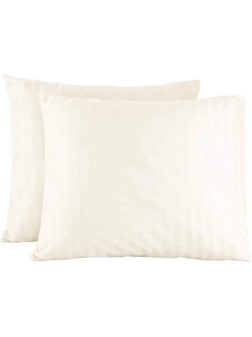 Lot de 2 taies d'oreillers coton bandes satin MIRAGE - Kiabi Lot de 2 taies d'oreillers coton bandes satin MIRAGE - Kiabi