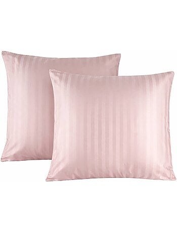Lot de 2 taies d'oreillers coton bandes satin MIRAGE