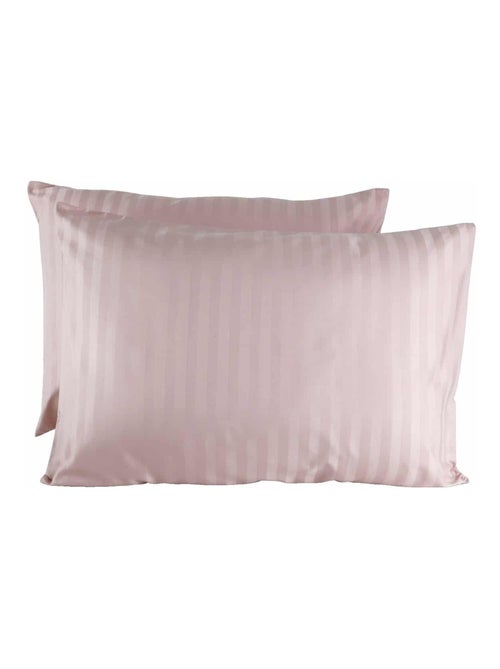 Lot de 2 taies d'oreillers coton bandes satin MIRAGE - Kiabi