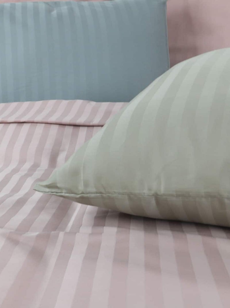 Lot de 2 taies d'oreillers coton bandes satin MIRAGE Rose - Kiabi
