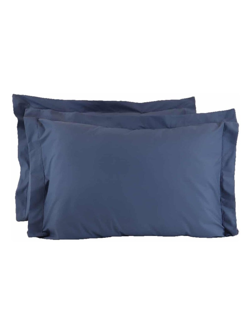 Lot de 2 taies d'oreillers percale 200 fils DESIREE Bleu nuit - Kiabi