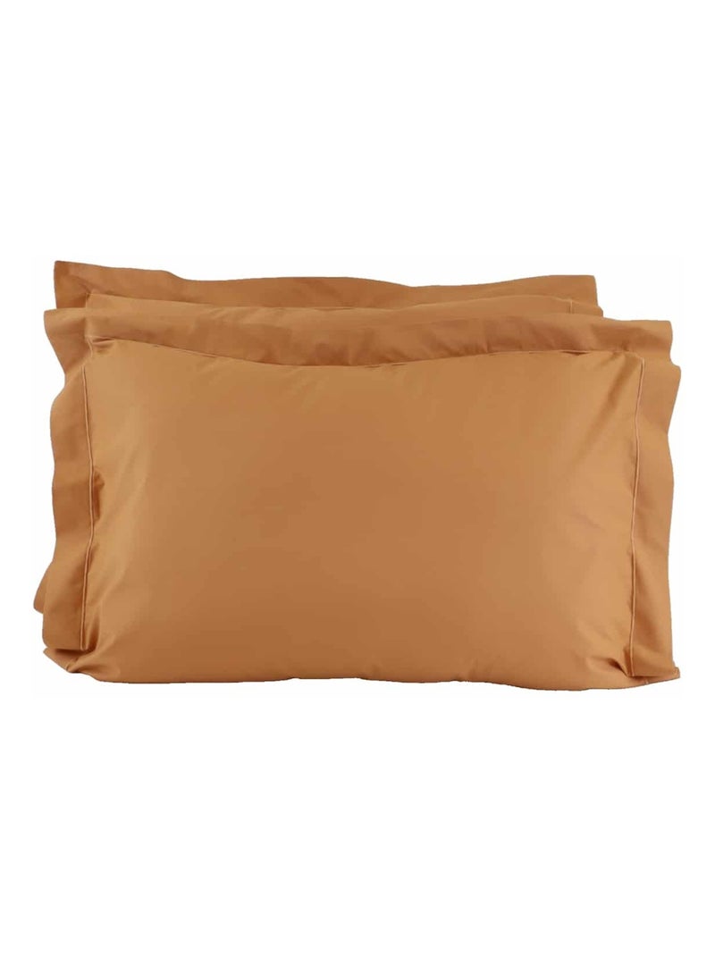 Lot de 2 taies d'oreillers percale 200 fils DESIREE Cognac - Kiabi