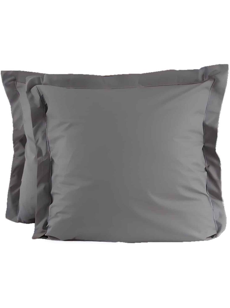 Lot de 2 taies d'oreillers percale 200 fils DESIREE Gris - Kiabi