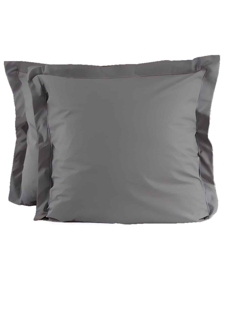 Lot de 2 taies d'oreillers percale 200 fils DESIREE Gris foncé - Kiabi
