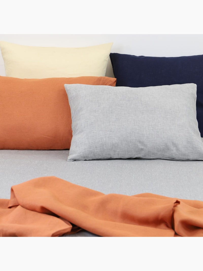 Lot de 2 taies d'oreillers rectangles 100% lin PRESTIGE Bleu marine - Kiabi