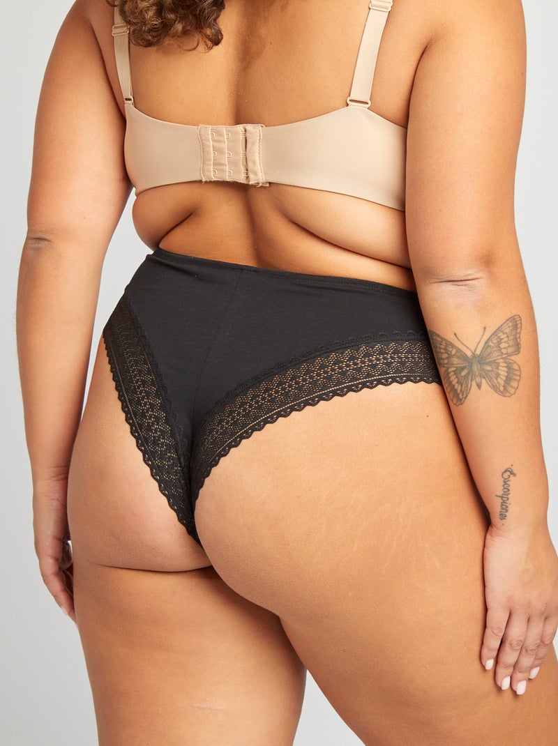 Lot de 2 tangas avec dentelle Noir - Kiabi