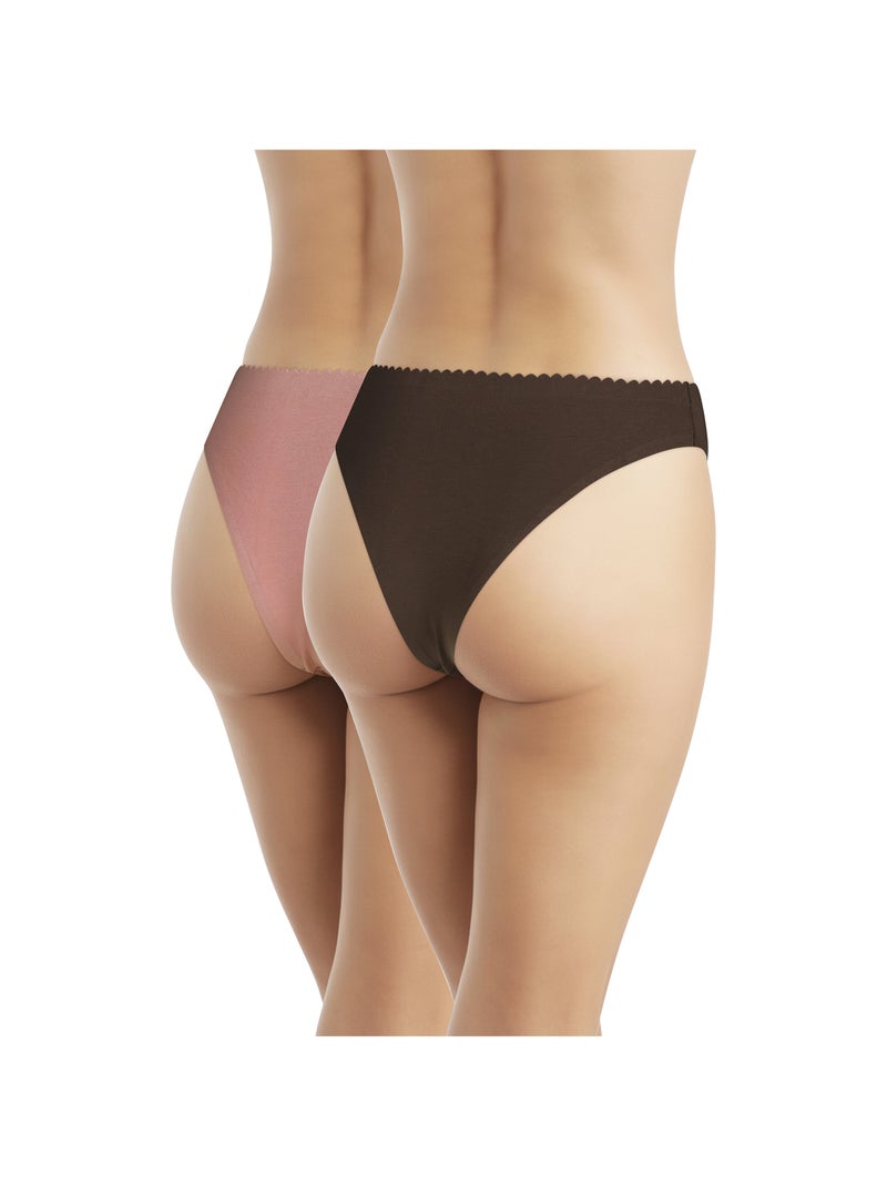 Lot de 2 tangas coton Body Touch Easy Marron foncé - Kiabi