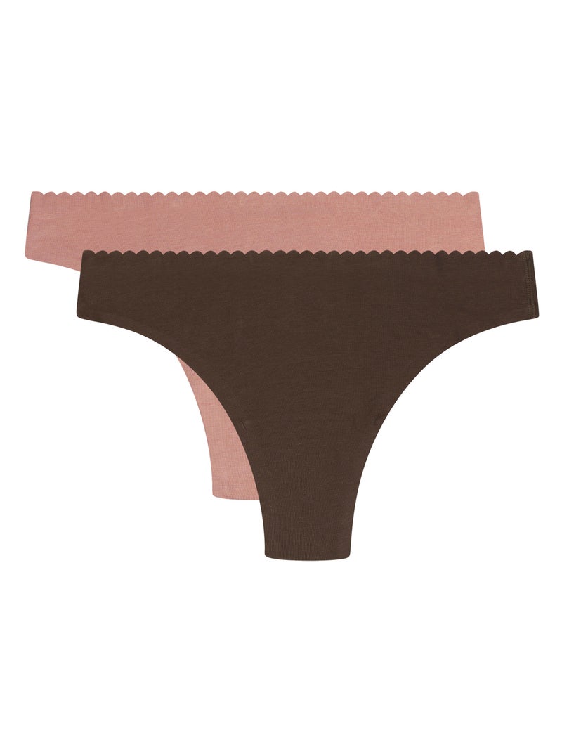Lot de 2 tangas coton Body Touch Easy Marron foncé - Kiabi