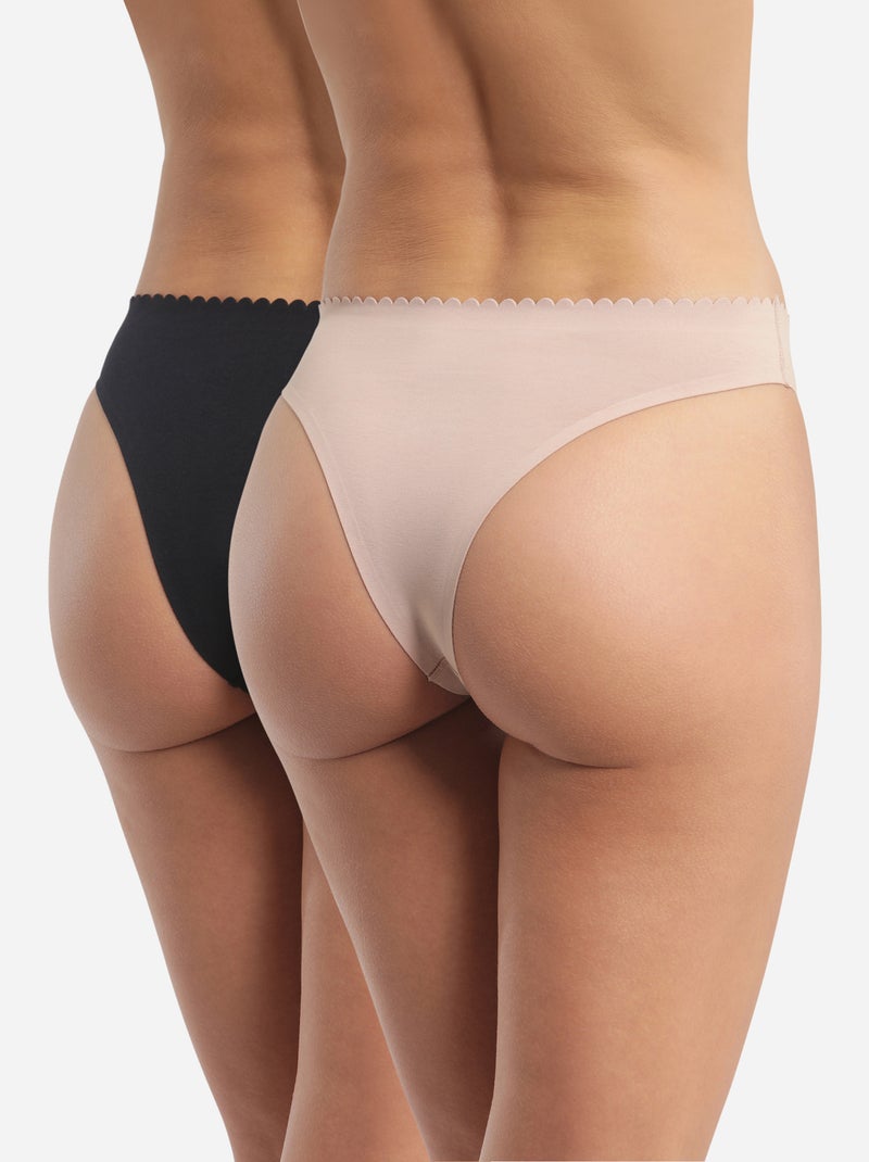 Lot de 2 tangas coton Body Touch Easy Noir - Kiabi