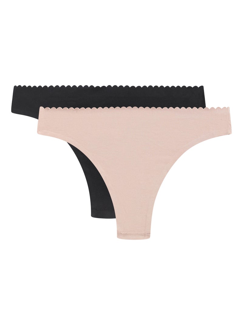 Lot de 2 tangas coton Body Touch Easy Noir - Kiabi
