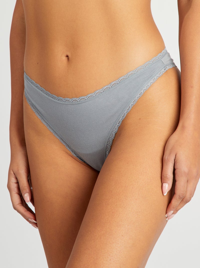 Lot de 2 tangas en coton bleu grisé - Kiabi