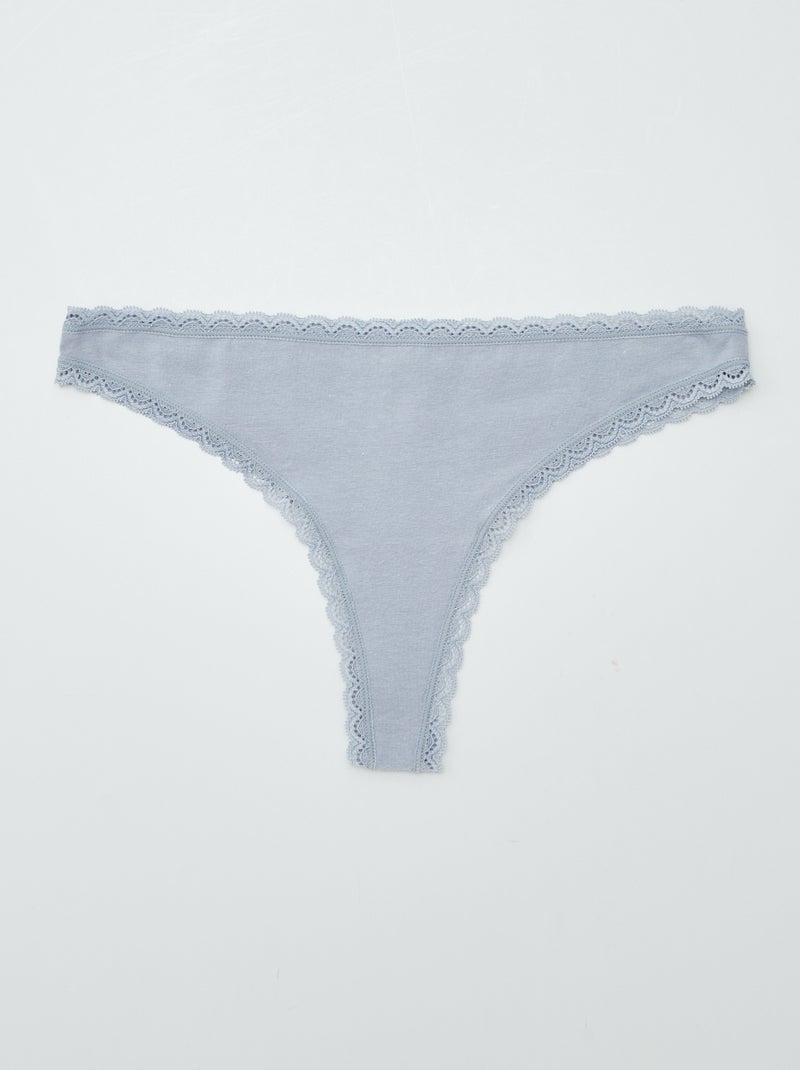 Lot de 2 tangas en coton bleu grisé - Kiabi