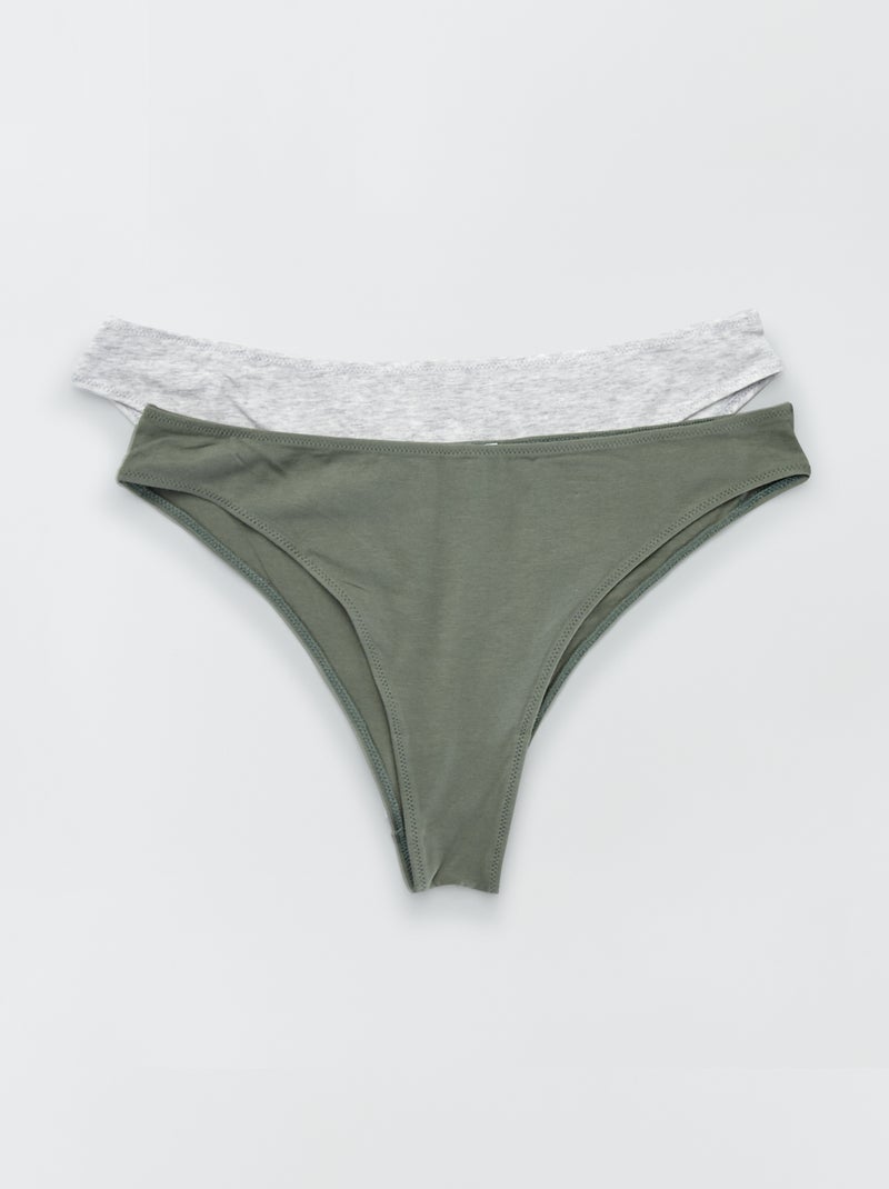 Lot de 2 tangas en coton gris clair chiné/kaki - Kiabi